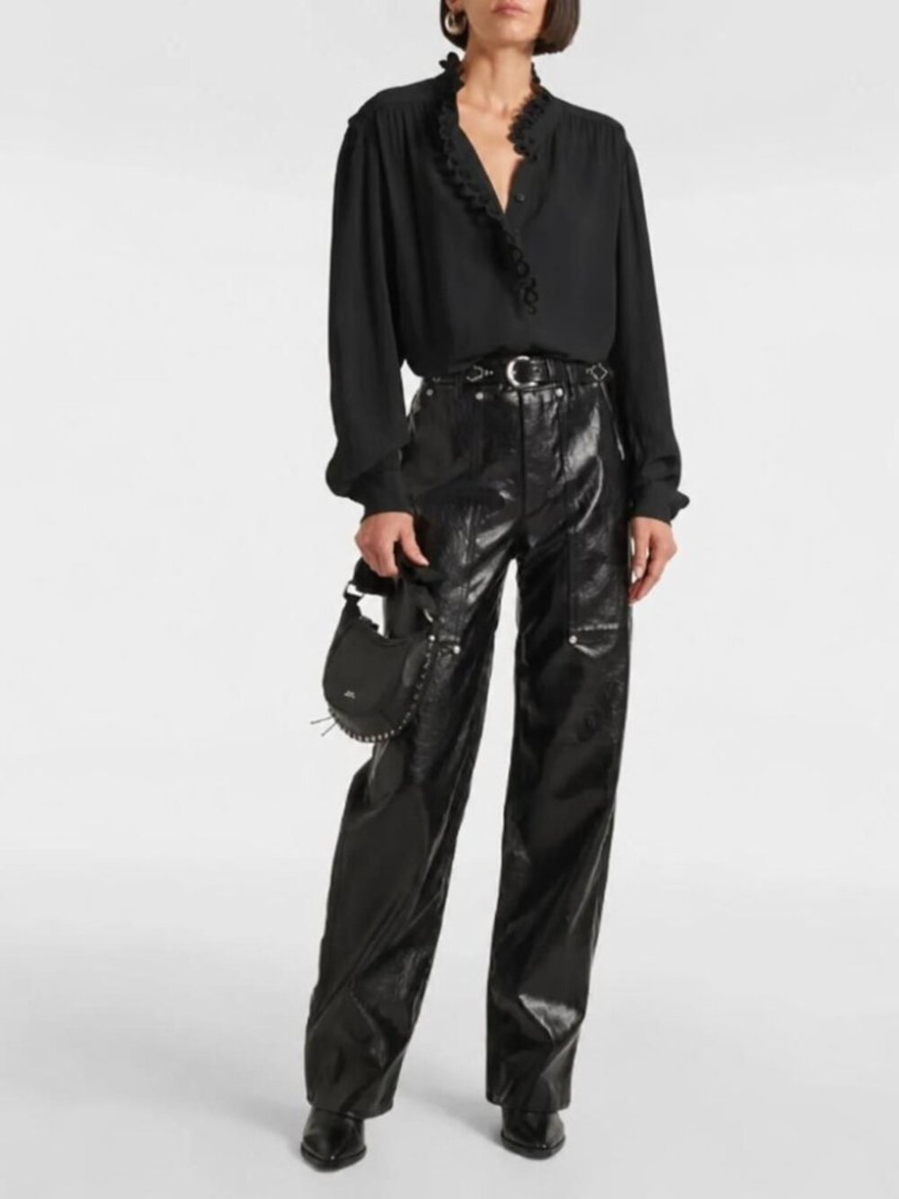 Isabel Marant Etoile black embroidered lace trim Estela blouse